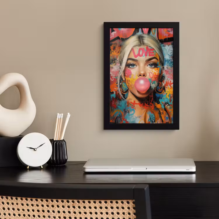 Poster met lijst - Vrouw - Kauwgom - Graffiti - Love — 3