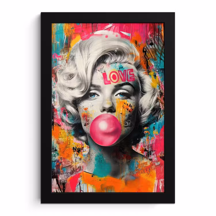 Poster met lijst - Vrouw - Kauwgom - Graffiti - Neonkleuren — 1
