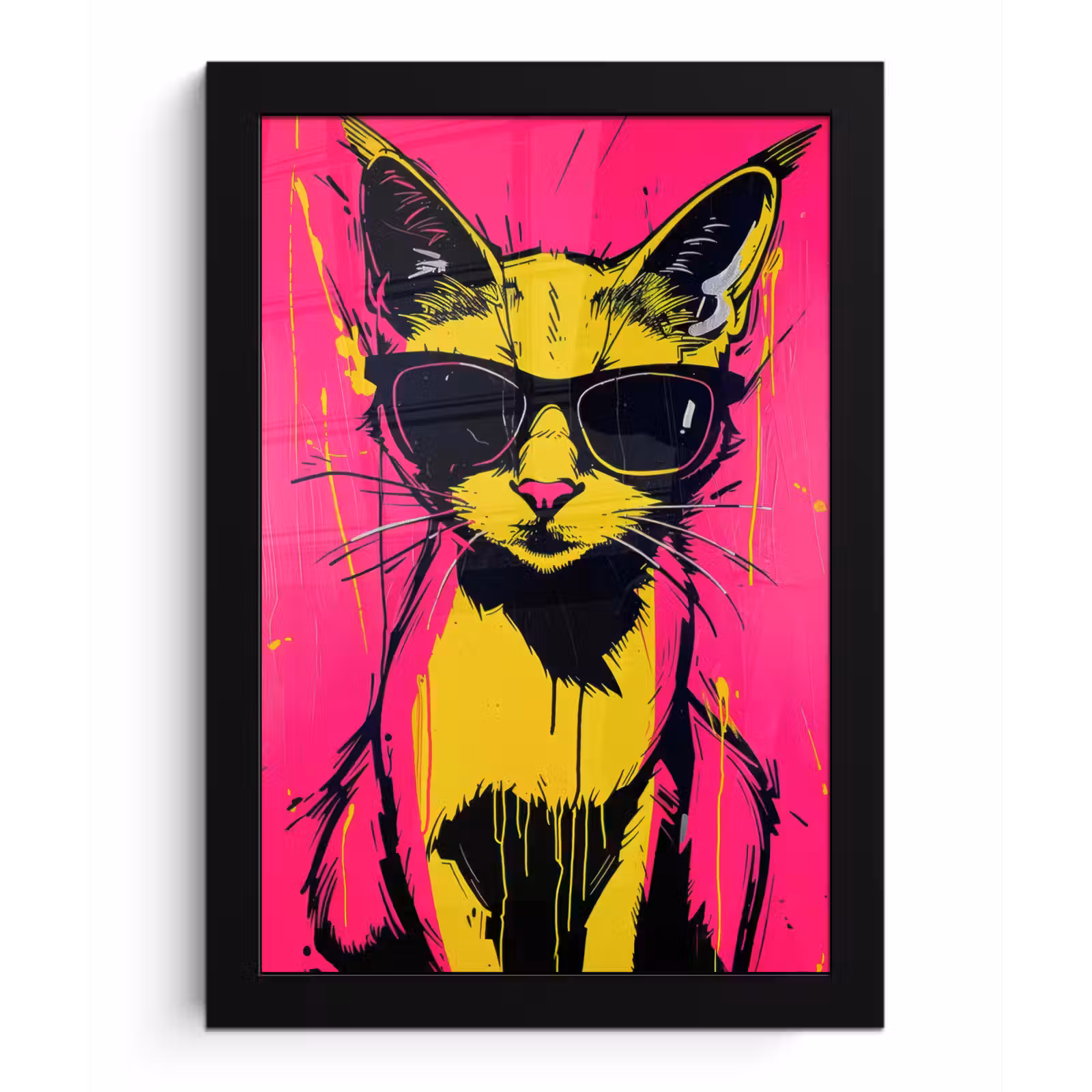 Poster met lijst - Kat - Art - Zonnebril - Roze — 1