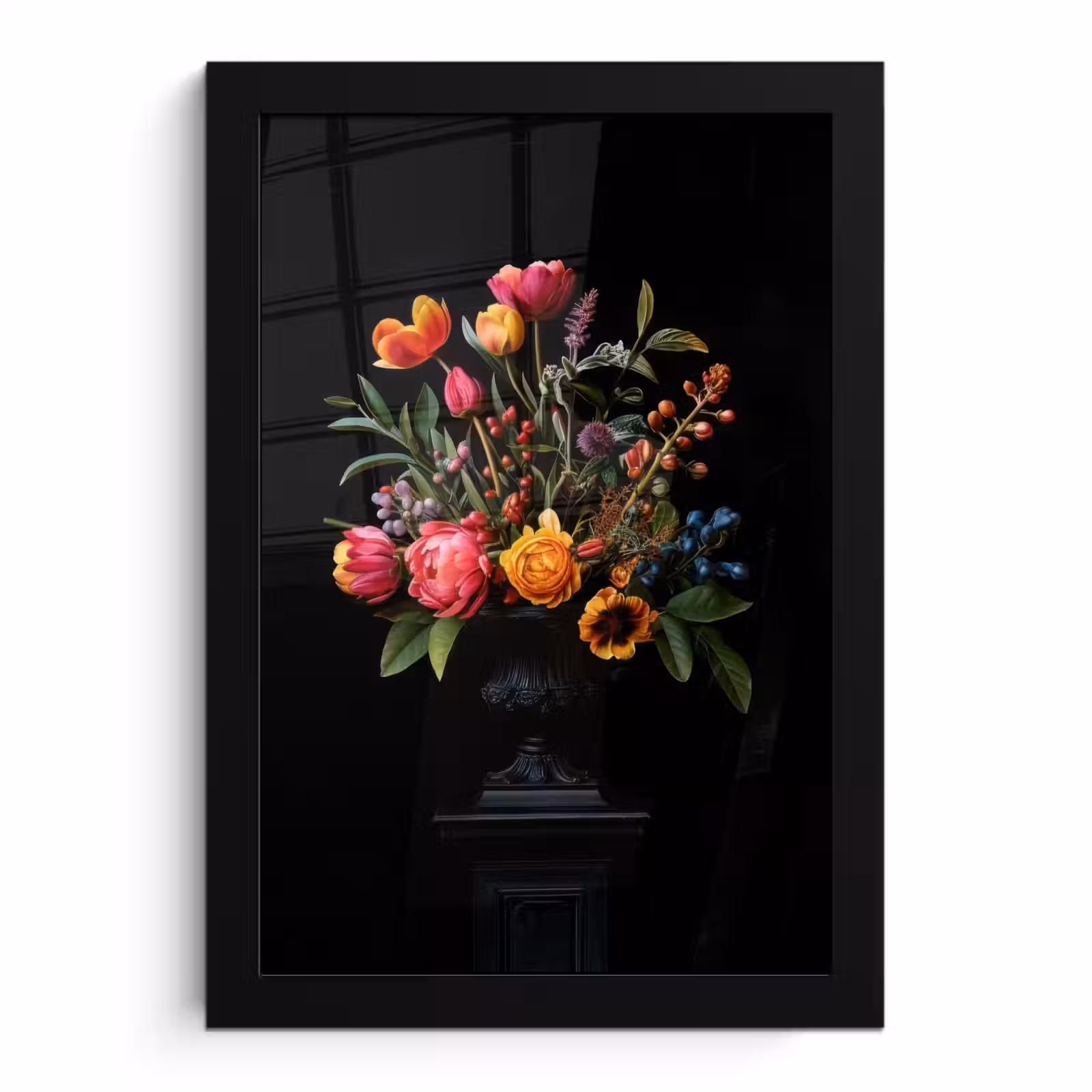 Poster met lijst - Tulpen - Bessen - Boeket - Vaas — 1