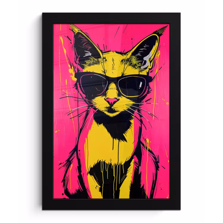 Poster met lijst - Kat - Art - Zonnebril - Roze — 1