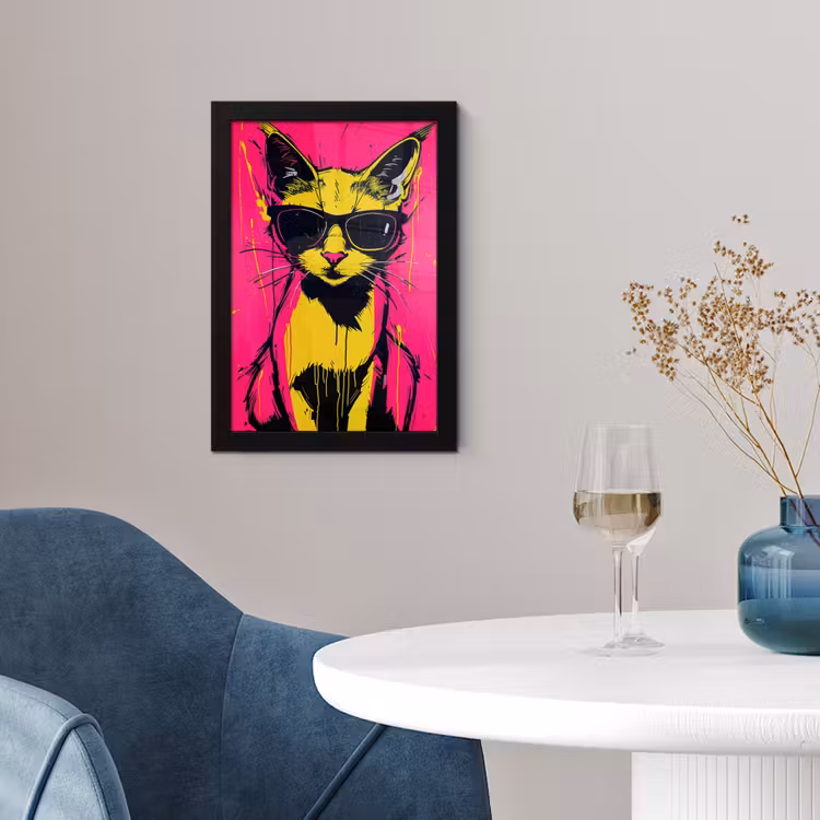 Poster met lijst - Kat - Art - Zonnebril - Roze — 2