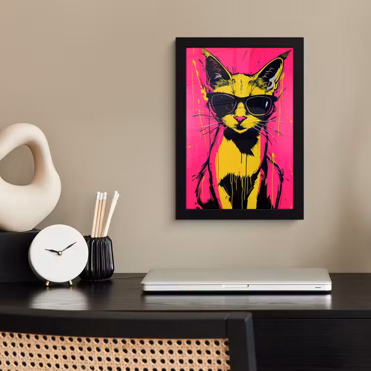 Poster met lijst - Kat - Art - Zonnebril - Roze — 3