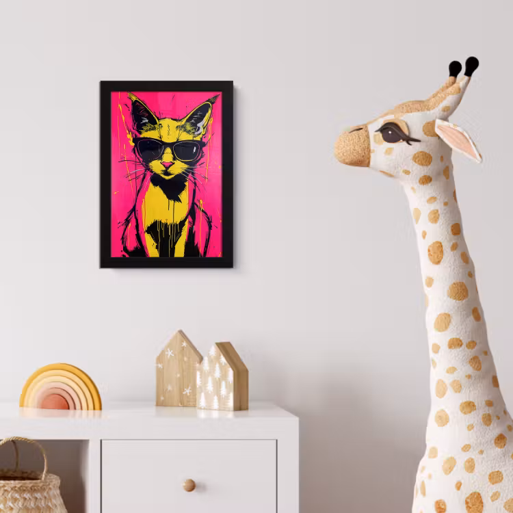 Poster met lijst - Kat - Art - Zonnebril - Roze — 5