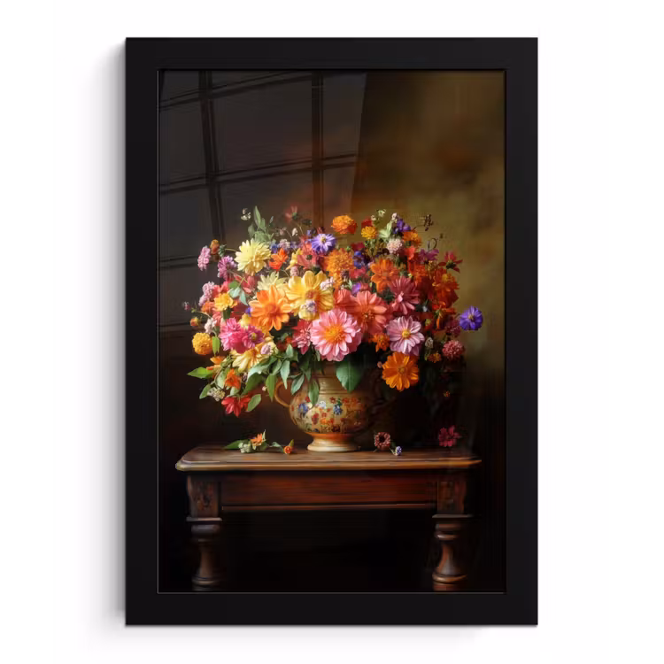 Poster met lijst - Kleuren - Boeket - Vaas - Hout — 1