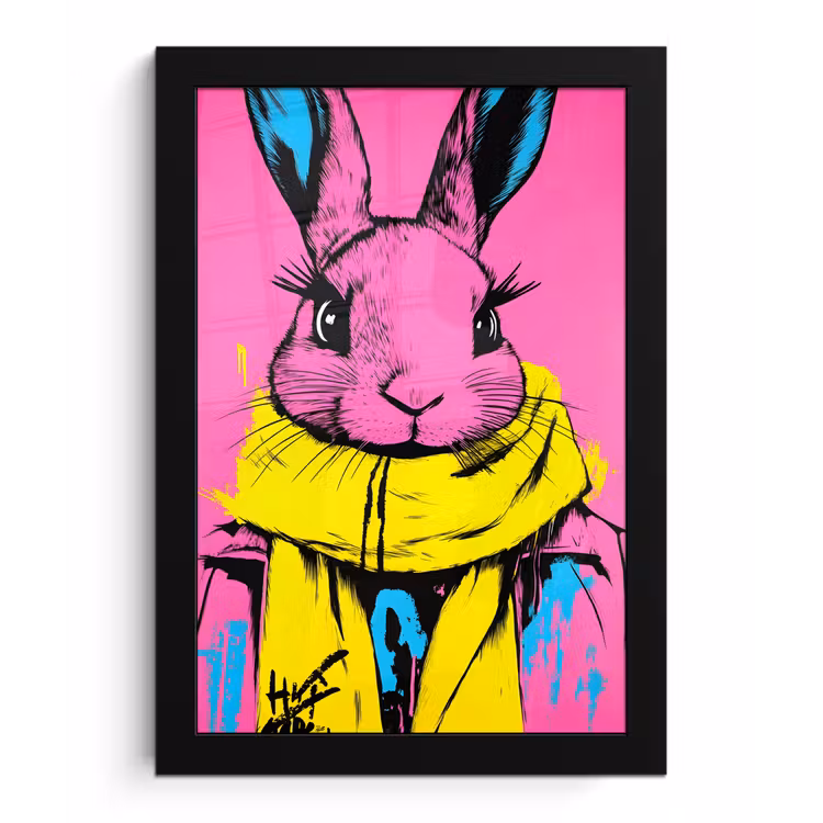 Poster met lijst - Konijn - Felroze - Sjaal - Abstract — 1
