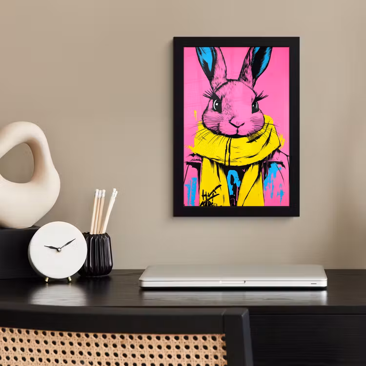 Poster met lijst - Konijn - Felroze - Sjaal - Abstract — 3