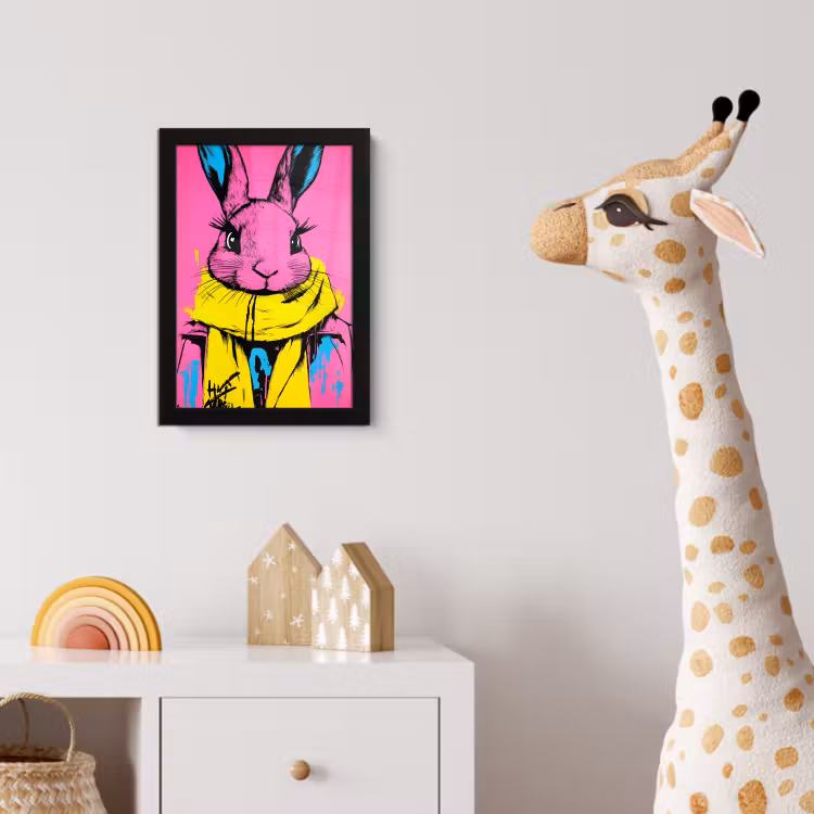 Poster met lijst - Konijn - Felroze - Sjaal - Abstract — 5