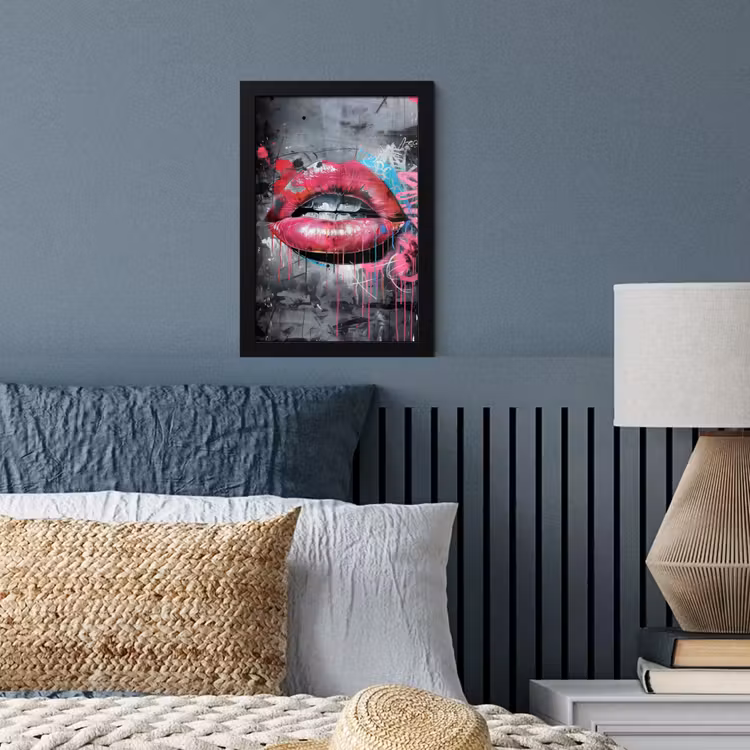 Poster met lijst - Lippen - Felroze - Graffiti - Verfstrepen — 4