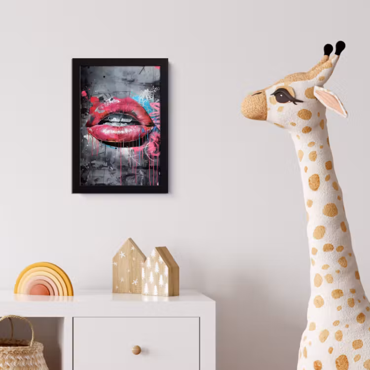 Poster met lijst - Lippen - Felroze - Graffiti - Verfstrepen — 5