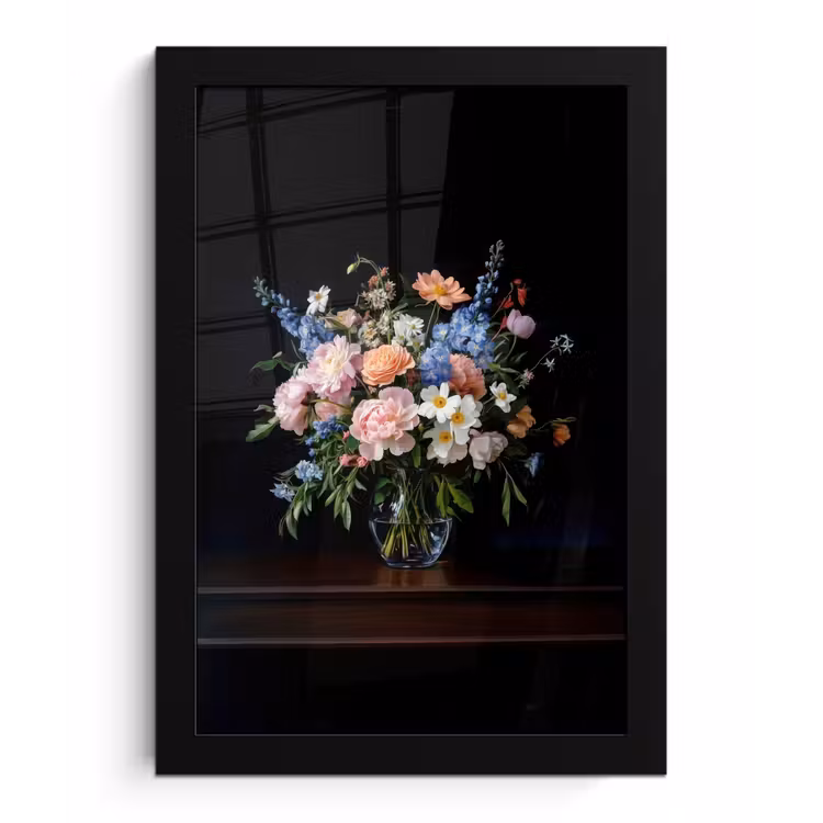Poster met lijst - Pastel - Bloemen - Glazen - Vaas — 1