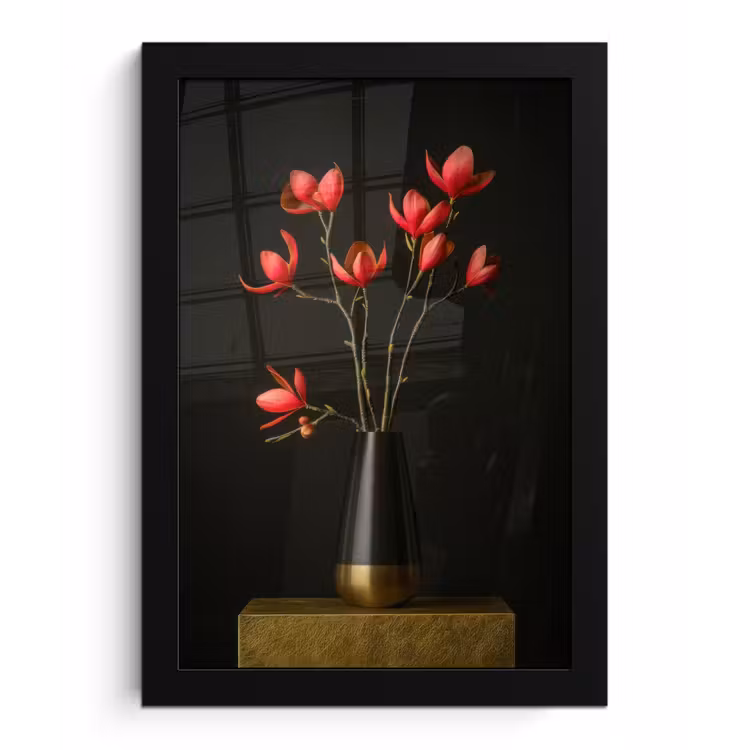 Poster met lijst - Rode - Bloemen - Vaas — 1