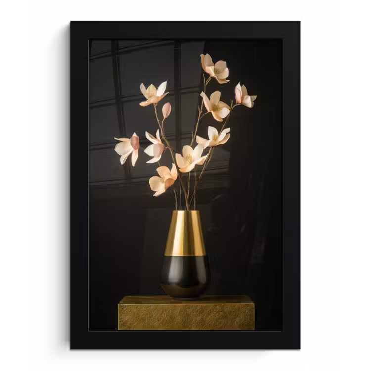 Poster met lijst - Sierlijk - Boeket - Goud - Vaas — 1