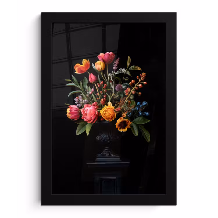 Poster met lijst - Tulpen - Bessen - Boeket - Vaas — 1