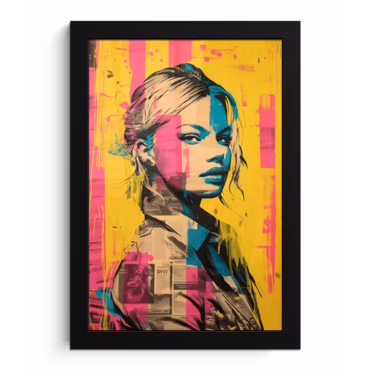 Poster met lijst - Vrouw - Verfstrepen - Gekleurd — 1