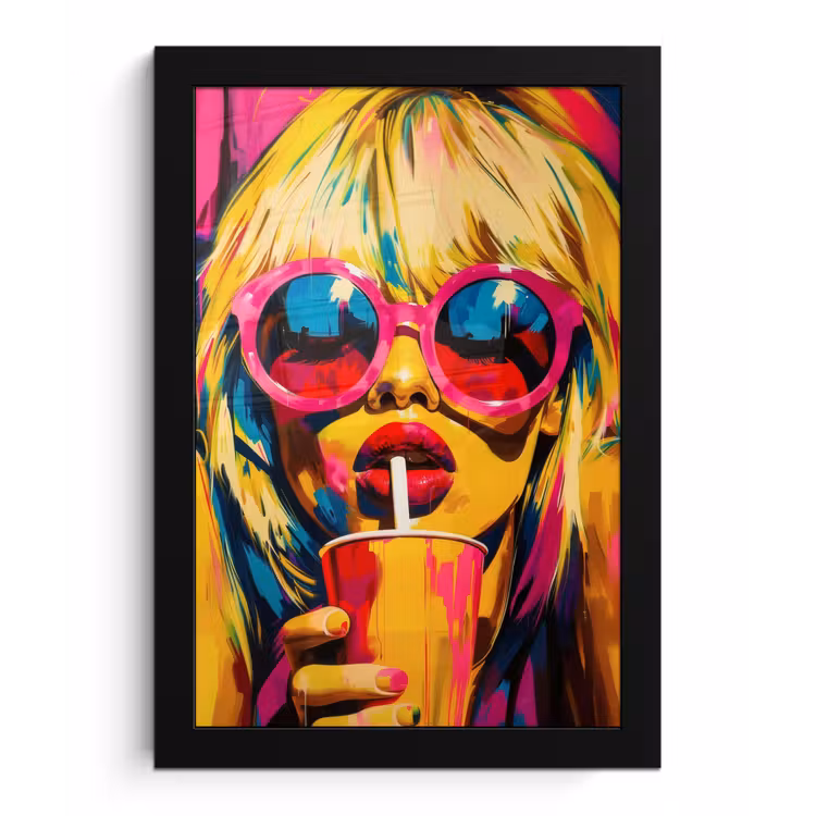 Poster met lijst - Zonnebril - Roze - Vrouw - Rietje — 1