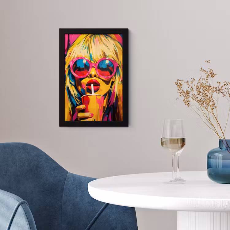Poster met lijst - Zonnebril - Roze - Vrouw - Rietje — 2