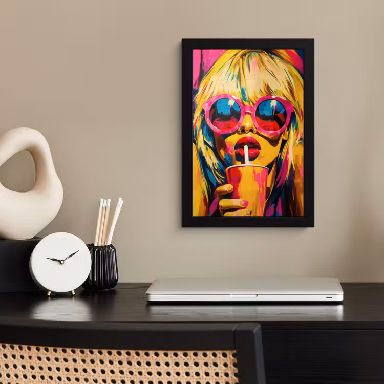 Poster met lijst - Zonnebril - Roze - Vrouw - Rietje — 3
