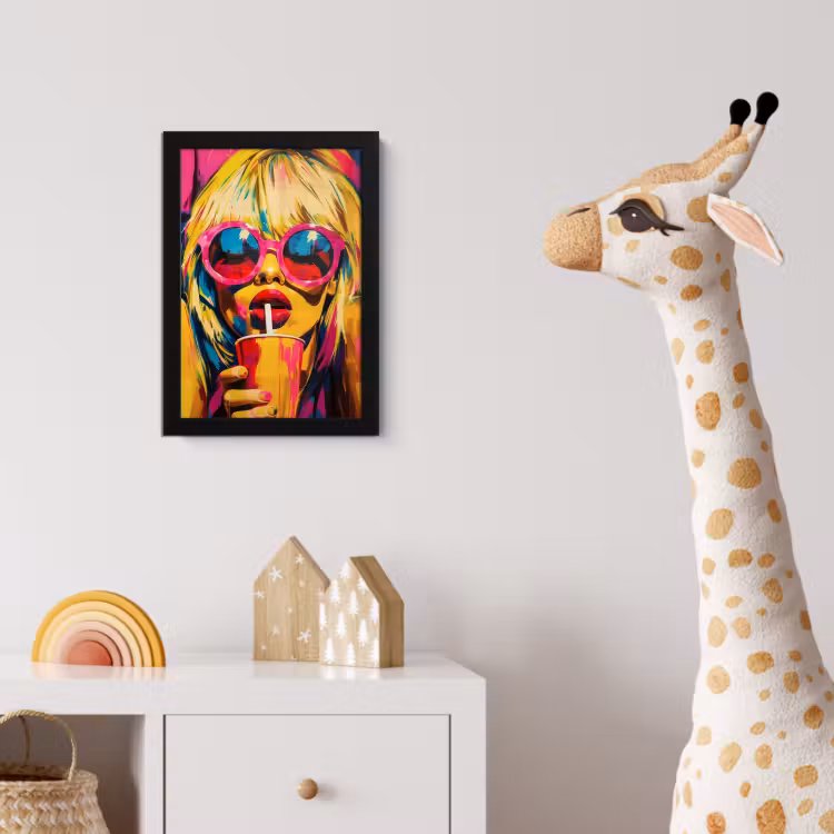 Poster met lijst - Zonnebril - Roze - Vrouw - Rietje — 5
