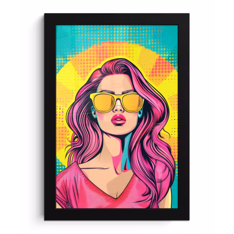 Poster met lijst - Zonnebril - Vrouw - Zonnig - Geel — 1
