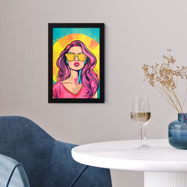 Poster met lijst - Zonnebril - Vrouw - Zonnig - Geel — 2