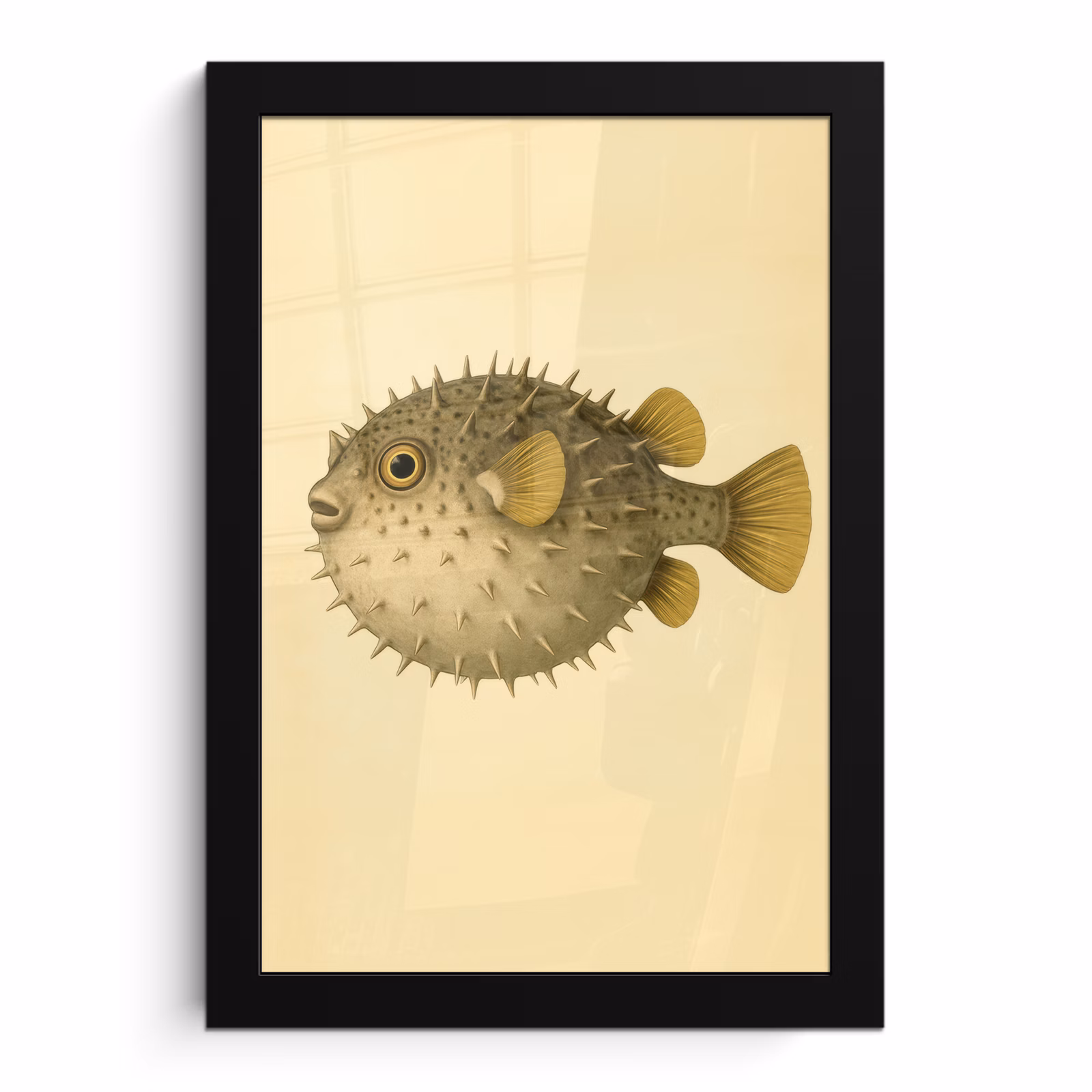 Poster met lijst - Stekels - Vis - Opgeblazen - Bruin — 1