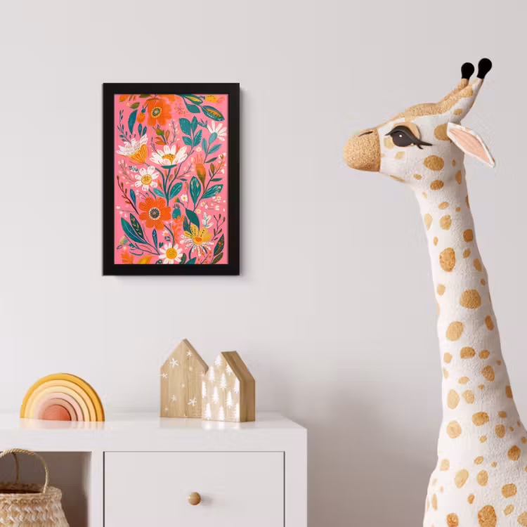 Poster met lijst - Roze - Bloemen - Wit - Oranje — 5