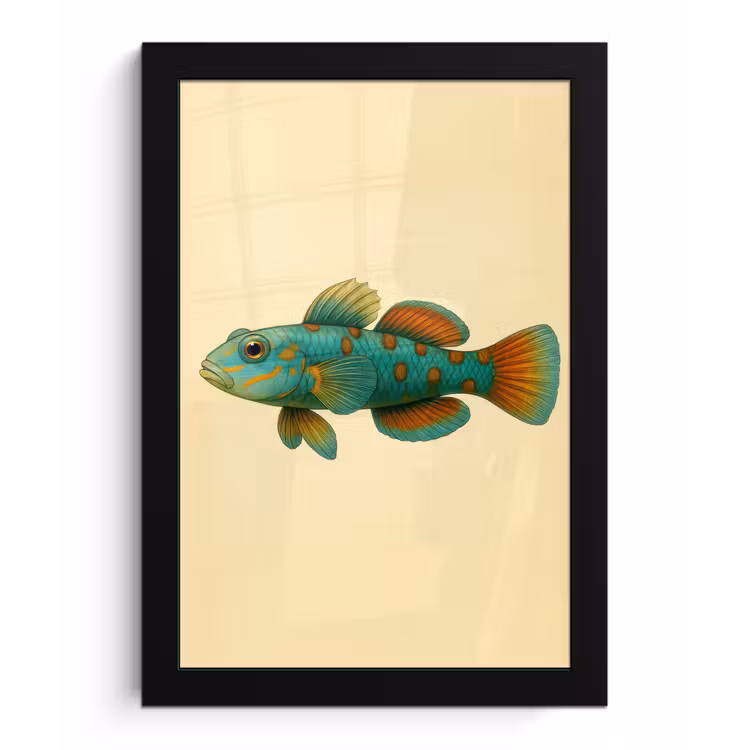 Poster met lijst - Vis - Blauw - Stippen - Schubben — 1