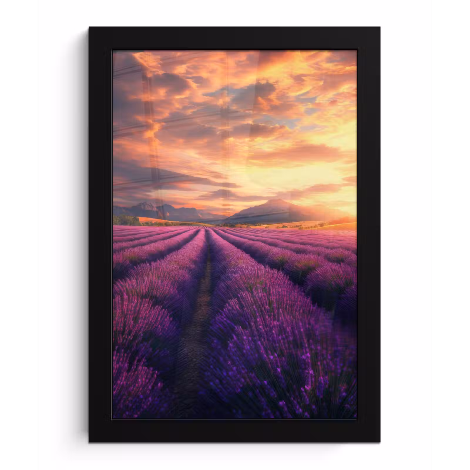 Poster met lijst - Lavendelveld - Zonsondergang - Paars — 1