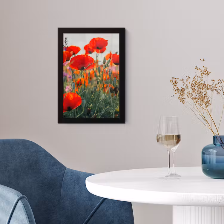 Poster met lijst - Klaproos - Bloemen - Rood - Paars - Weide — 2