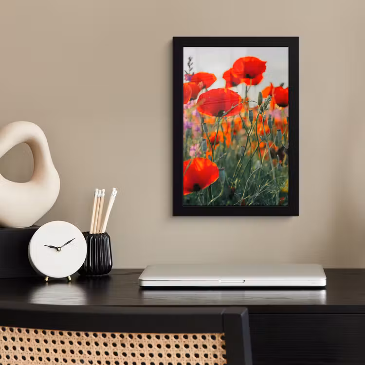 Poster met lijst - Klaproos - Bloemen - Rood - Paars - Weide — 3