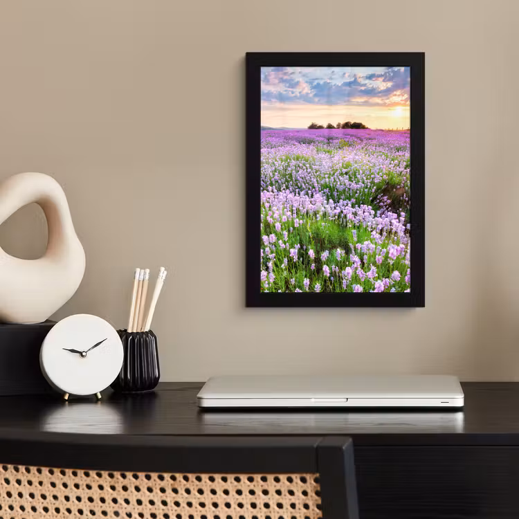 Poster met lijst - Lavendel - Bloemen - Zonsondergang - Paars - Weide — 3