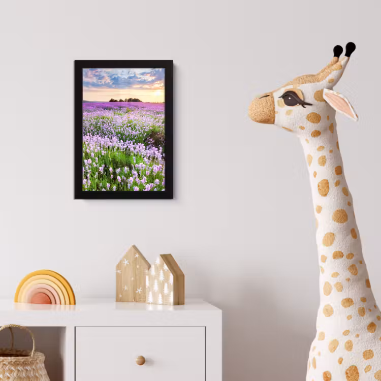 Poster met lijst - Lavendel - Bloemen - Zonsondergang - Paars - Weide — 5
