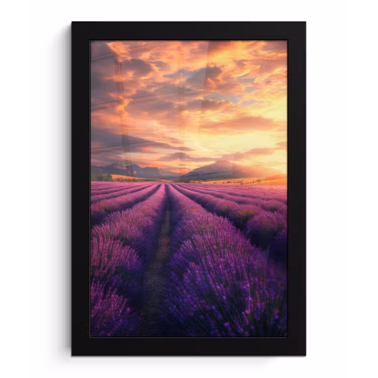 Poster met lijst - Lavendelveld - Zonsondergang - Paars — 1