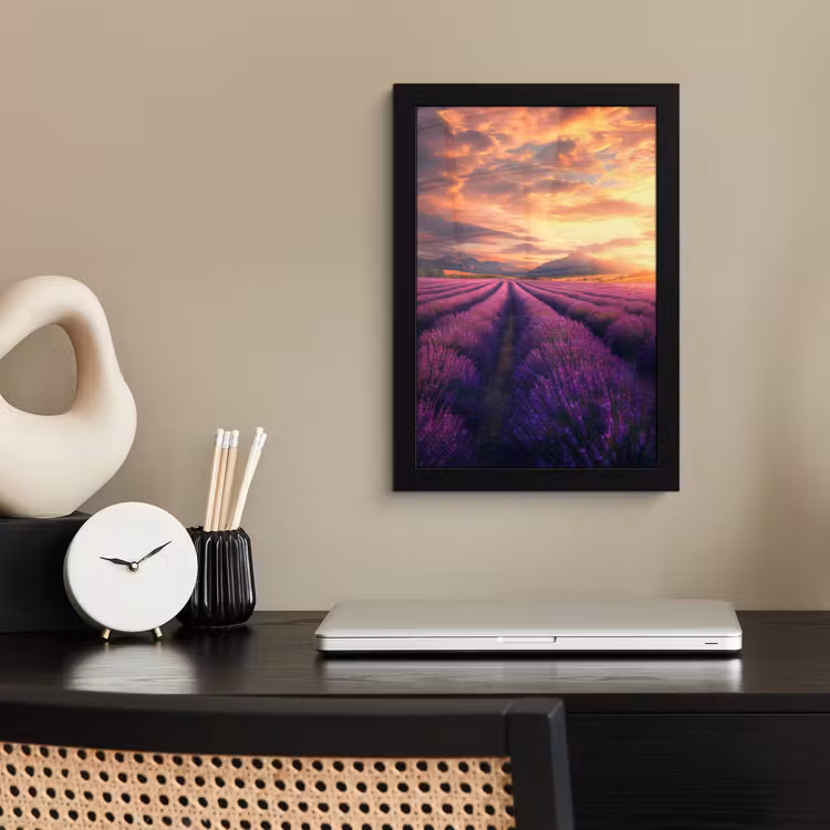 Poster met lijst - Lavendelveld - Zonsondergang - Paars — 3