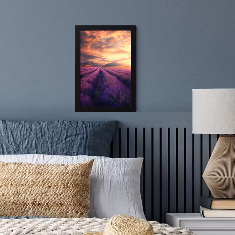 Poster met lijst - Lavendelveld - Zonsondergang - Paars — 4