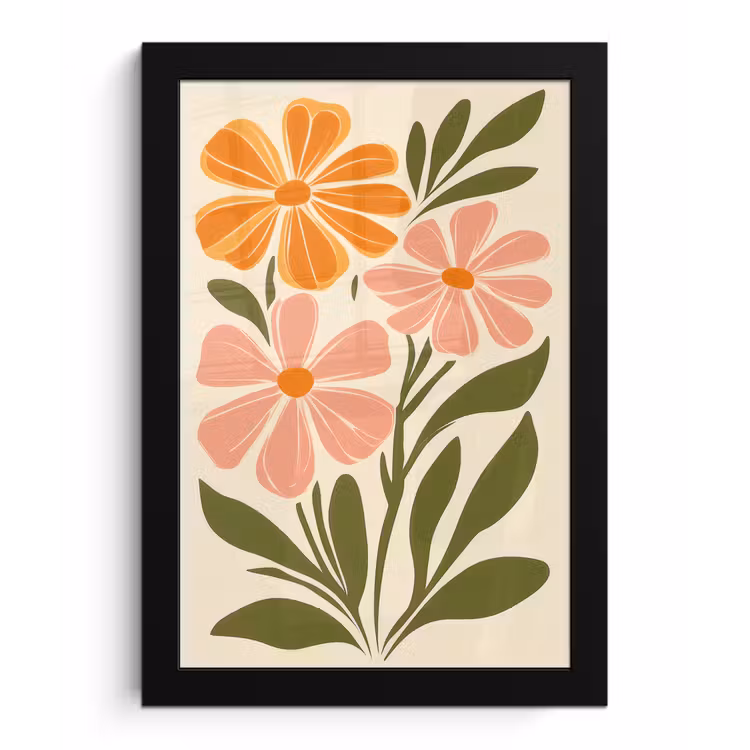Poster met lijst - Minimalistisch - Bloemen - Bladeren - Roze — 1