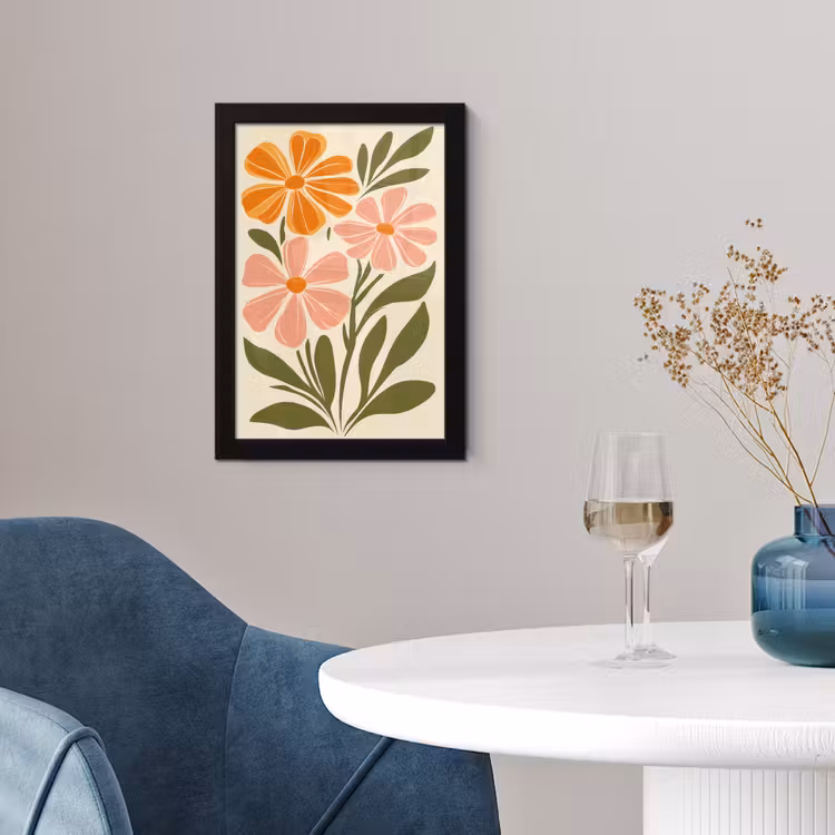Poster met lijst - Minimalistisch - Bloemen - Bladeren - Roze — 2
