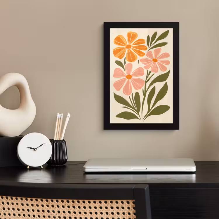 Poster met lijst - Minimalistisch - Bloemen - Bladeren - Roze — 3