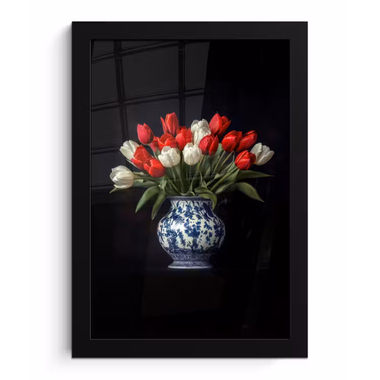 Poster met lijst - Rode - Bloemen - Tulpen - Vaas — 1