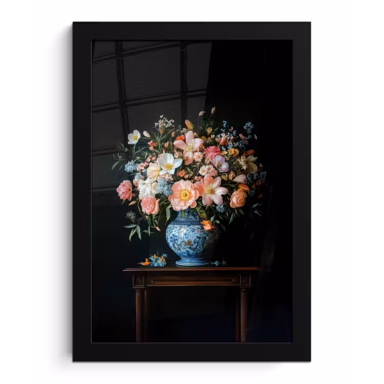 Poster met lijst - Roze - Bloemen - Vaas - Kleuren — 1