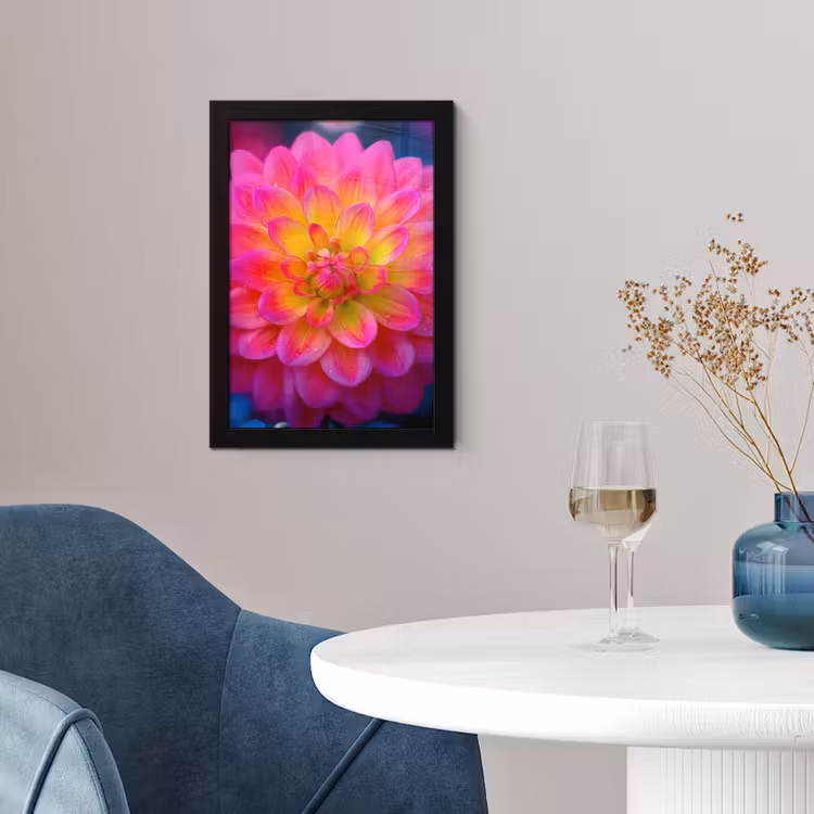 Poster met lijst - Roze - Dahlia - Kleurrijk — 2
