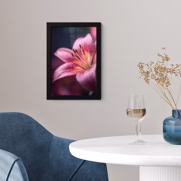Poster met lijst - Roze - lelie - Dauwdruppels — 2