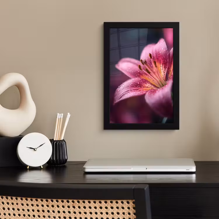 Poster met lijst - Roze - lelie - Dauwdruppels — 3