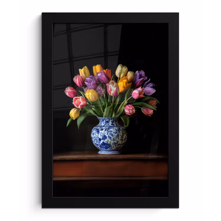 Poster met lijst - Tulpen - Kleuren - Hout - Vaas — 1