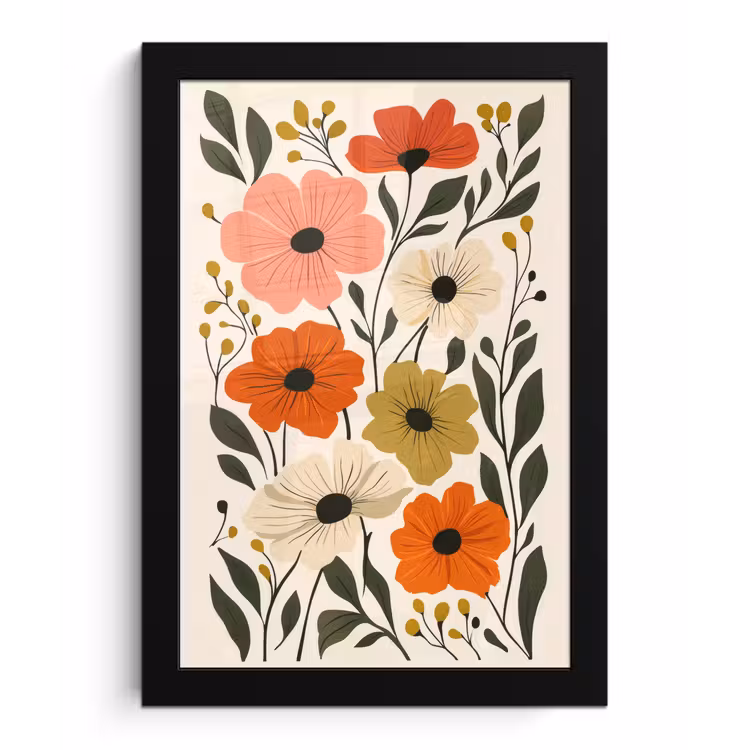 Poster met lijst - Veldbloemen - Stengels - Blaadjes - Groen — 1