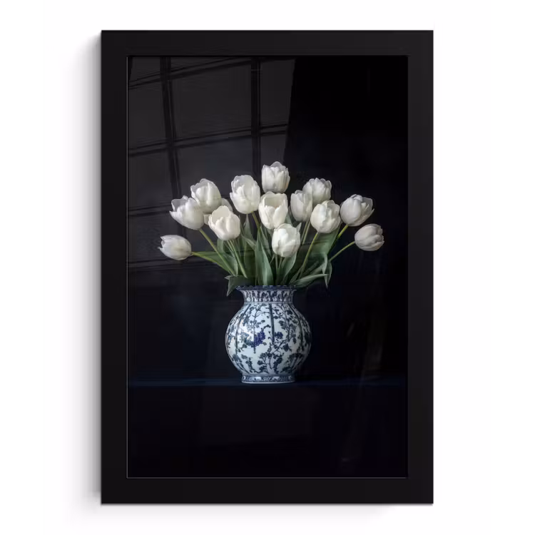 Poster met lijst - Wit - Bloemen - Tulpen - Vaas — 1