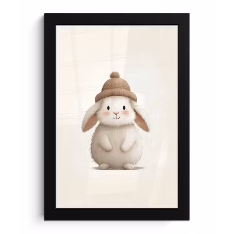 Poster met lijst - Konijn - Muts - Oren - Beige — 1