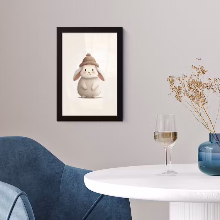 Poster met lijst - Konijn - Muts - Oren - Beige — 2