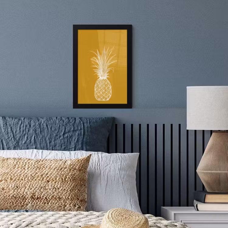 Poster met lijst - Lijnillustratie - Ananas - Bladkroon - Okergeel — 4